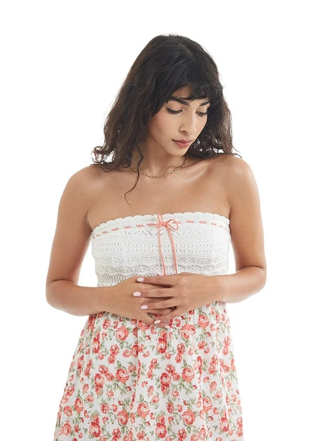 Asharae  Women's Printed Short Dress With Crotchet Yoke Comfortable Material, Breathable Daily Wear, Casual Fashion Outfit, Special Occasion Outfit, Trendy & Chic Apparel for Women | Best Price UAE